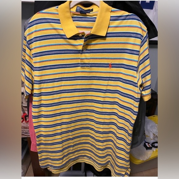 Ralph Lauren Polo Golf Size Large Yellow With Multicolor Stripe Men’s - Picture 1 of 3